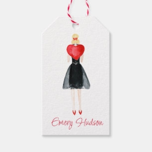 Watercolor Heart Fashion Girl Gift Tags