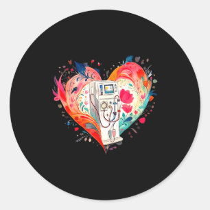 Watercolor Heart Floral Dialysis Nurse Nephrology  Classic Round Sticker