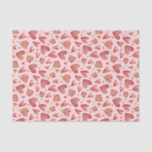 Watercolor Heart Flower Pattern Valentine's Day Tissue Paper (Front)