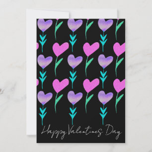Watercolor Heart Flower Patterned Valentines Invitation