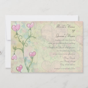 Watercolor Heart Flowers Cute Wedding Invitations
