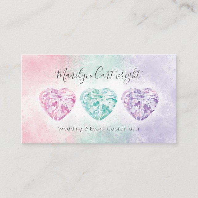 Watercolor Heart Gems Pastel Business Cards (Front)