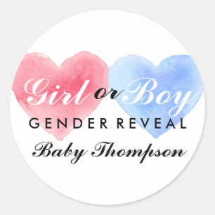 Watercolor Heart Gender Reveal Party Sticker