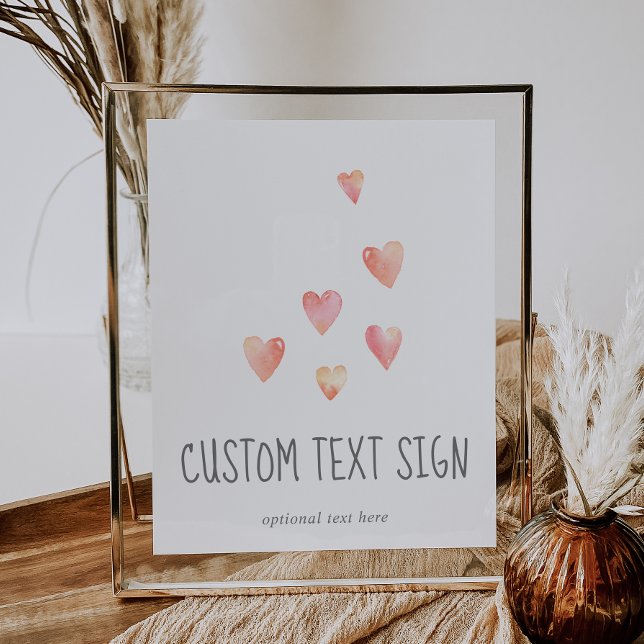Watercolor Heart Girl Baby Shower Custom Text Sign (Creator Uploaded)