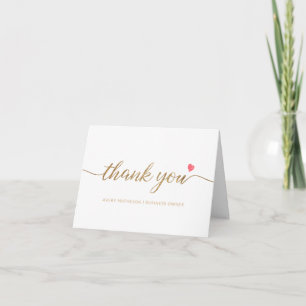 Watercolor heart Gold Modern Script Small business Thank You Card