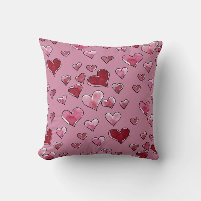 Watercolor Heart in Love Valentine's Day Cushion (Front)