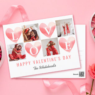 Watercolor Heart Love Photo Collage Valentine's Holiday Postcard