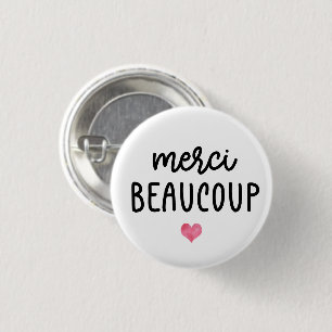 Watercolor Heart Merci Beacoup 3 Cm Round Badge