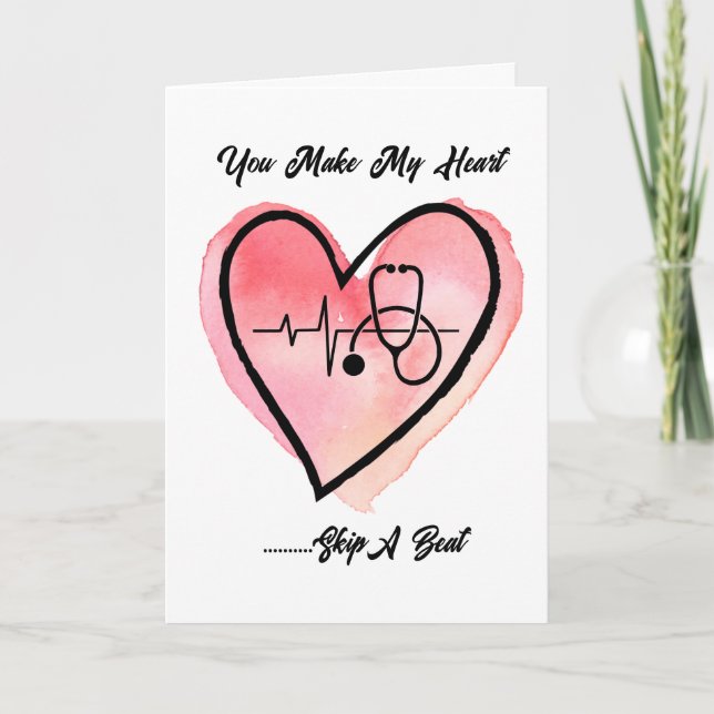 Watercolor Heart Nurse Valentines Day Holiday Card (Front)