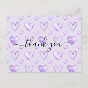 Watercolor Heart Pale Purple Baby Shower Thank You Postcard