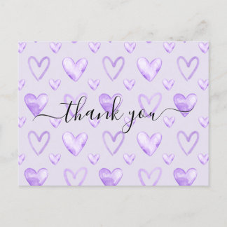 Watercolor Heart Pale Purple Baby Shower Thank You Postcard
