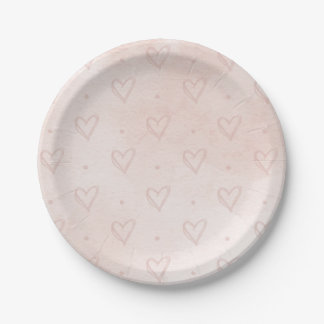 Watercolor Heart Paper Plates, Dusty Pink Plate
