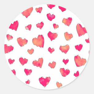 Watercolor Heart Pattern Art Classic Round Sticker