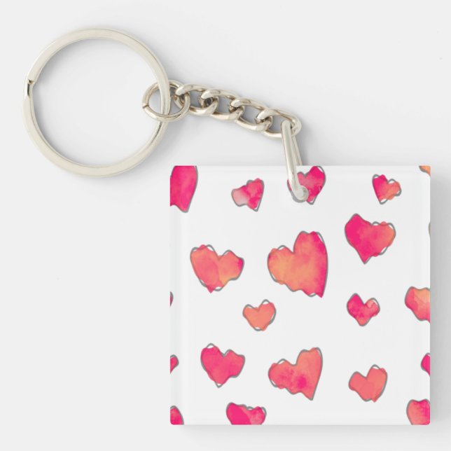 Watercolor Heart Pattern Art Key Ring (Front)