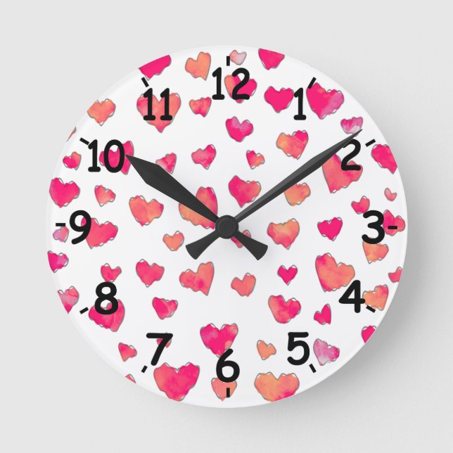 Watercolor Heart Pattern Art Round Clock (Front)
