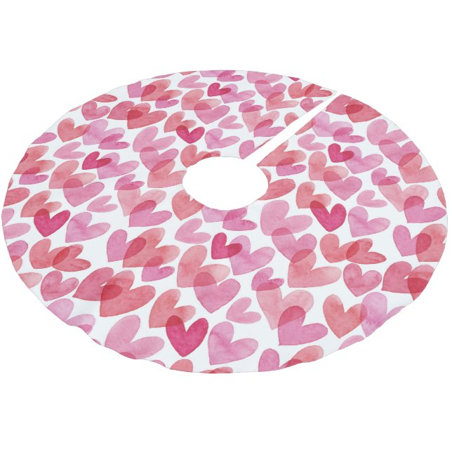 Watercolor Heart Pattern Brushed Polyester Tree Skirt (Angled)