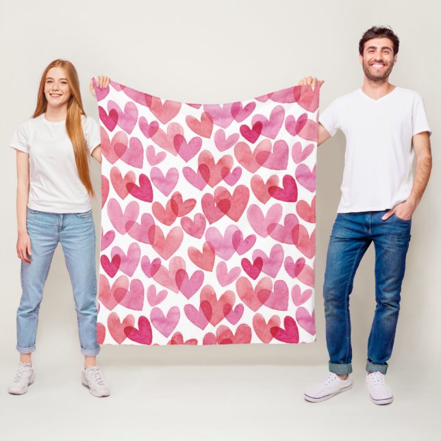 Watercolor Heart Pattern Fleece Blanket (In Situ)