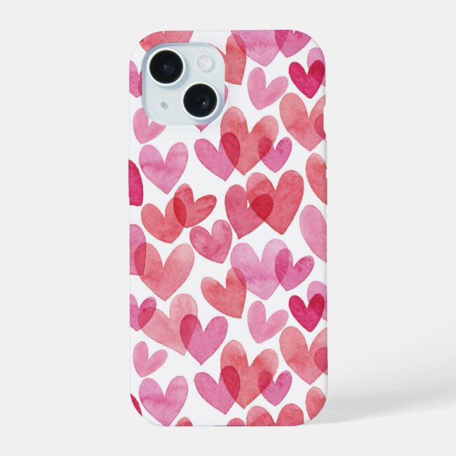 Watercolor Heart Pattern iPhone 15 Case (Back)