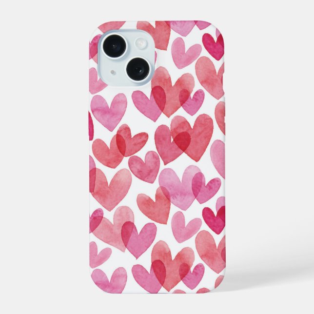 Watercolor Heart Pattern iPhone 15 Case (Back)