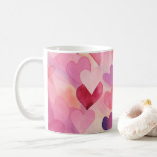 Watercolor Heart Pattern Modern Contemporary Pink Coffee Mug