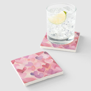 Watercolor Heart Pattern Modern Contemporary Pink Stone Coaster