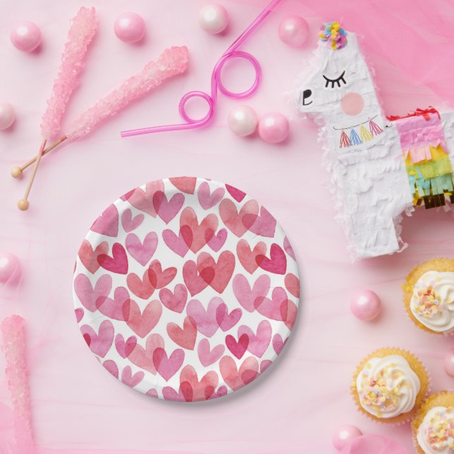 Watercolor Heart Pattern Paper Plate (Party)