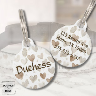 Watercolor Heart Pattern Pet Name Tag