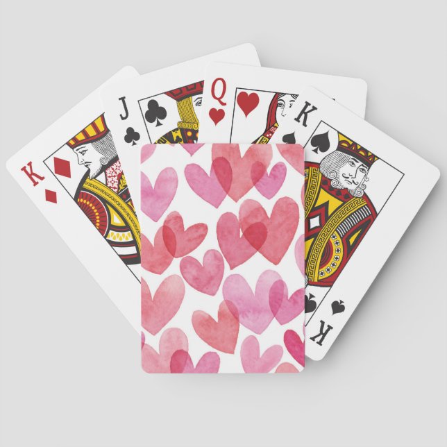 Watercolor Heart Pattern Playing Cards (Back)