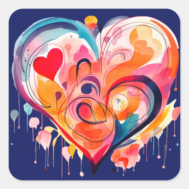 Watercolor Heart Square Sticker (Front)