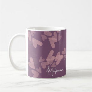 Watercolor Heart Stamps Pink Script Name Mauve Coffee Mug