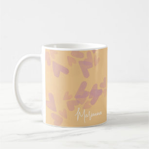 Watercolor Heart Stamps Pink Script Name Orange Coffee Mug