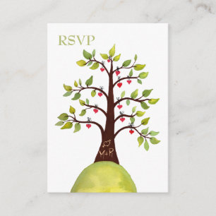 Watercolor Heart Tree Carving Wedding RSVP Cards