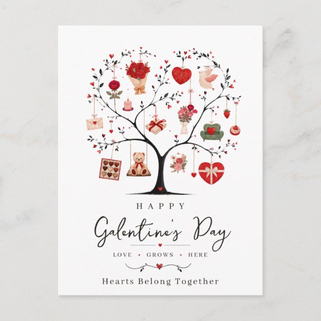 Watercolor Heart Tree Galentine  Postcard (Front)