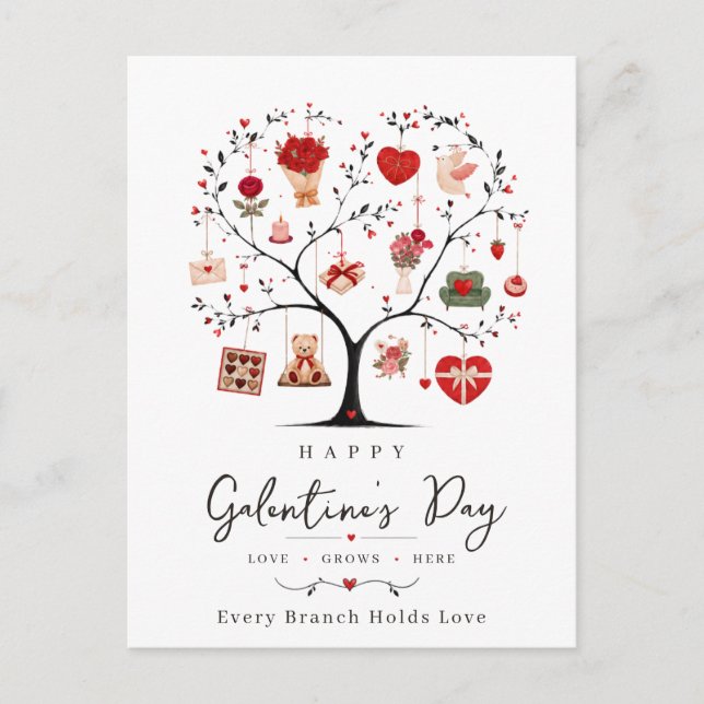 Watercolor Heart Tree Galentine  Postcard (Front)