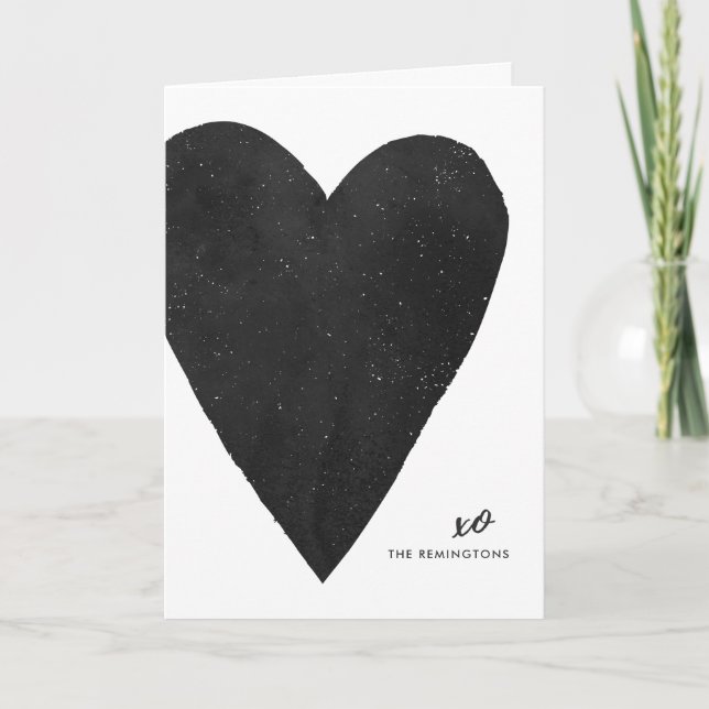 Watercolor Heart Valentine's Day Card - Black (Front)