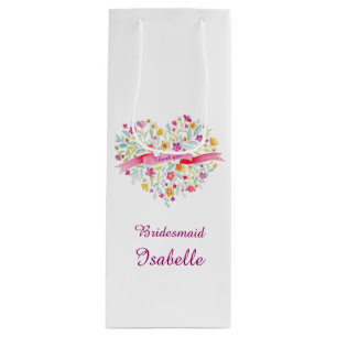 Watercolor heart wedding bridesmaid wine favour ba wine gift bag