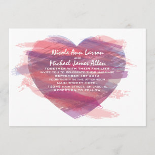 Watercolor Heart Wedding Invitation in Pink