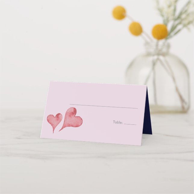 Watercolor Heart Wedding Place Card (Front)