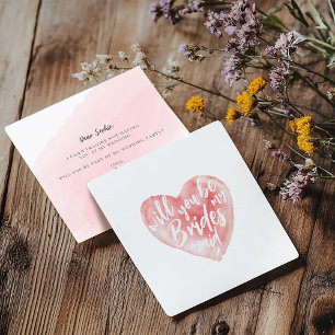 Watercolor Heart Will You Be My Bridesmaid Card