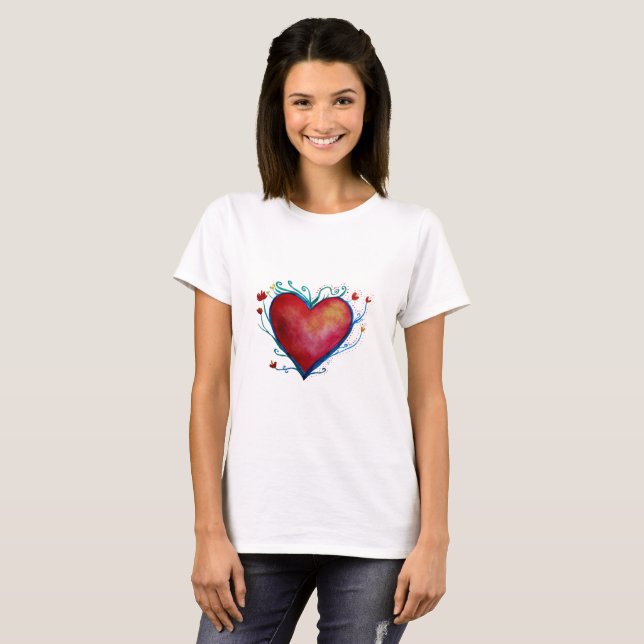 Watercolor Heart Women's Basic T-Shirt (Front Full)