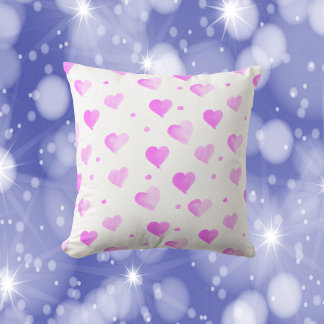 Watercolor Hearts and Dots Pink Cushion