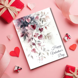 Watercolor Hearts and Flowers Valentine's Greeting Card