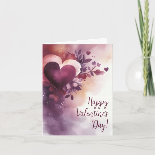 Watercolor Hearts and Flowers Valentine's Greeting Card (Front)