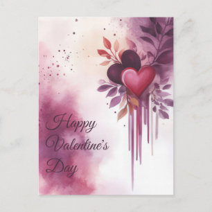 Watercolor Hearts and Flowers Valentine's Greeting Postcard