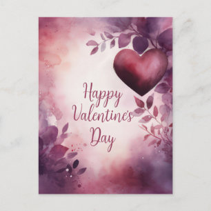 Watercolor Hearts and Flowers Valentine's Greeting Postcard