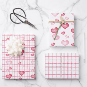 Watercolor Hearts and Lines Wrapping Paper Sheet