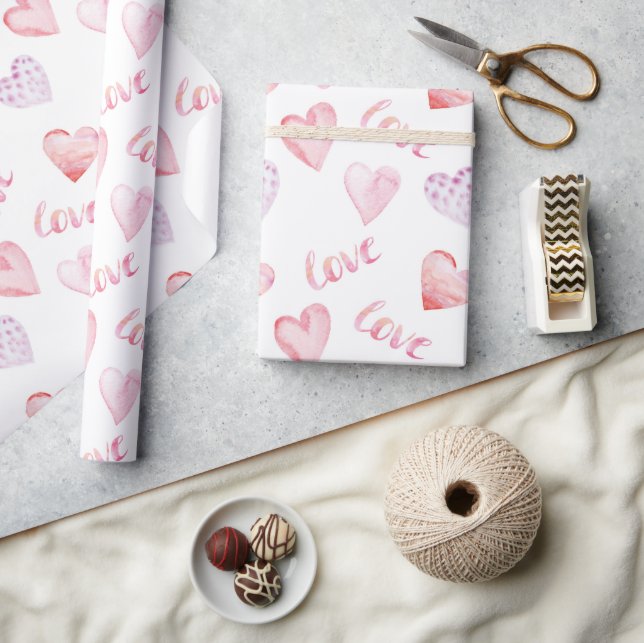 Watercolor hearts and love Valentine's Day Wrapping Paper (Crafts)