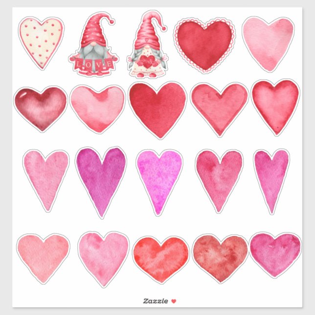 Watercolor Hearts and Two Gnomes (Sheet)