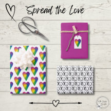 Watercolor Hearts and XOXO Wrapping Paper Sheets