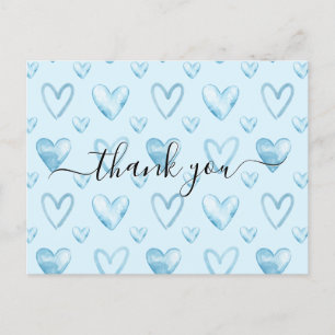 Watercolor Hearts Baby Blue Baby Shower Thank You Postcard